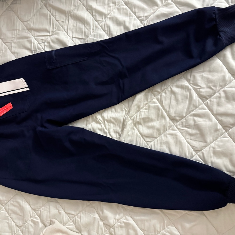 Figs Blue Track Pants with Tapered Leg and Elastic Waistband